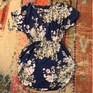 Express silky blue floral dress (has pockets!) - S